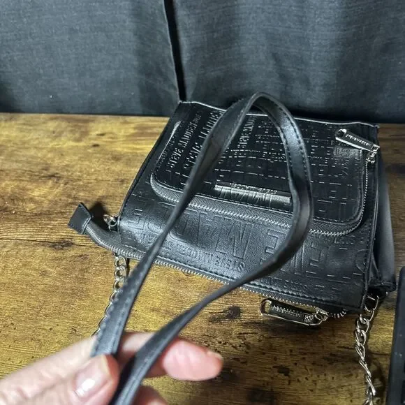 Steve Madden Black Faux Leather Crossbody Bag Purse Handbag Pocketbook W/Chain - Picture 11 of 14